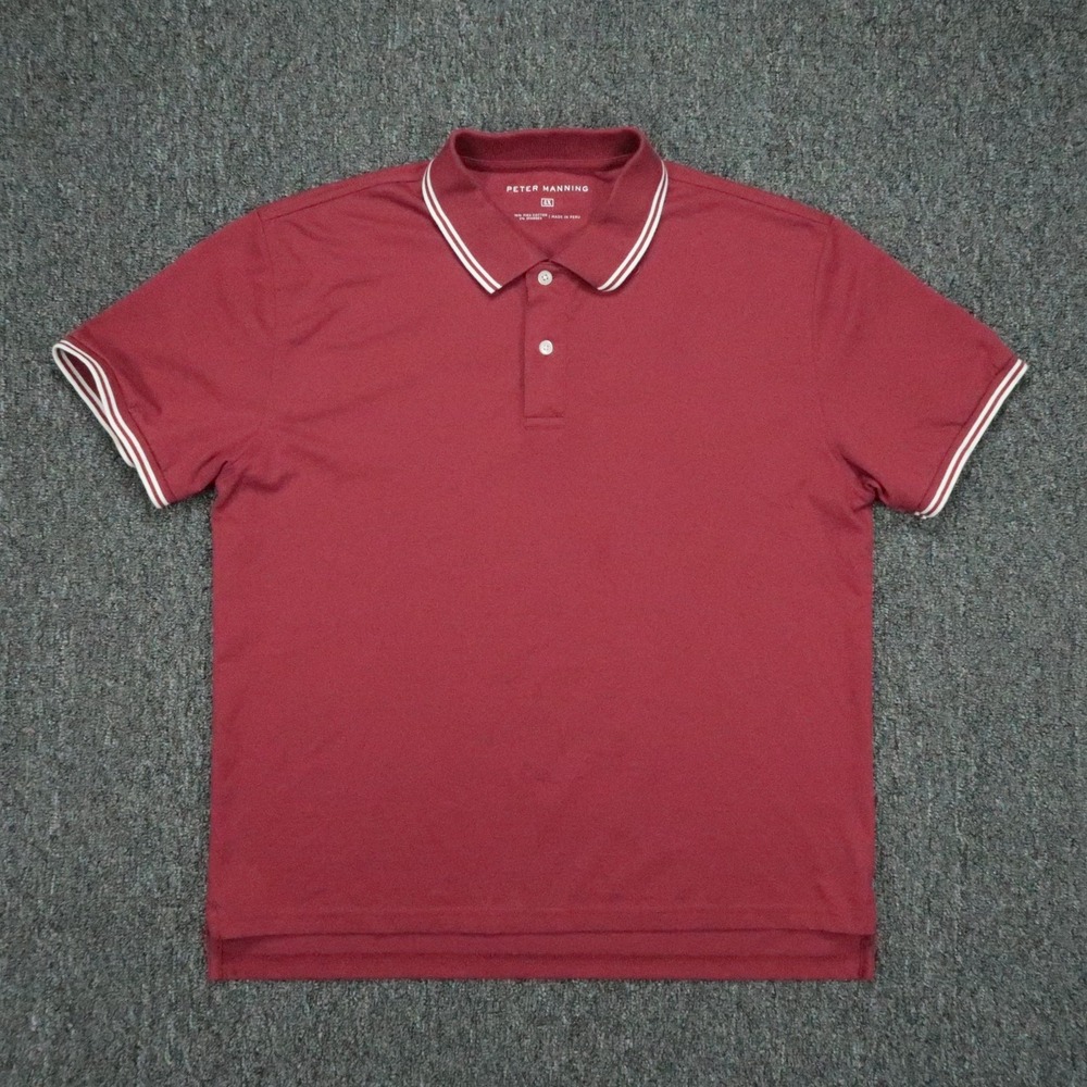 Peter Manning Shirt Mens 4X Red Polo Short Sleeve Tipped Collar Stretch Preppy